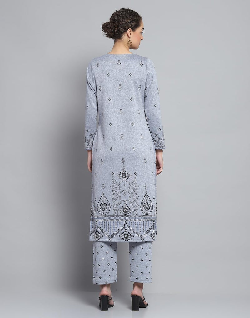 Monte Carlo Womens Regular Fit Self Designed Round Neck Full Sleeve Winter Kurti Set |Stylish Woolen Ethnic Wear for Ladies | Traditional Outfit for Women (Pack Of 1) - Image 4