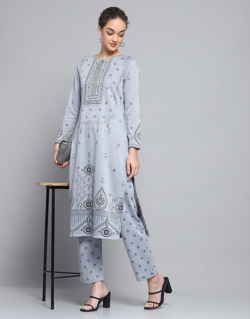 Monte Carlo Womens Regular Fit Self Designed Round Neck Full Sleeve Winter Kurti Set |Stylish Woolen Ethnic Wear for Ladies | Traditional Outfit for Women (Pack Of 1) - Image 5