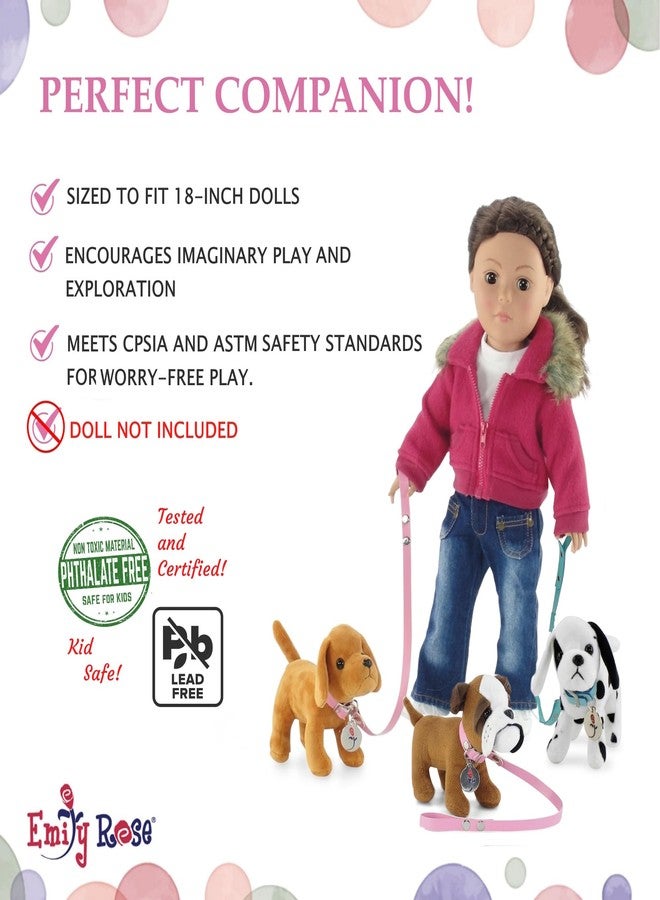 Emily Rose 18-inch Doll Pets Toy Puppy Dog Bundle for Kids - Set of 3 Stuffed Toy Dogs Leashes Collars & Metal Tag Accessories - Little Girl Boy Playset for Ages 3+ | Reinforced Stitching | USA Brand - Image 5