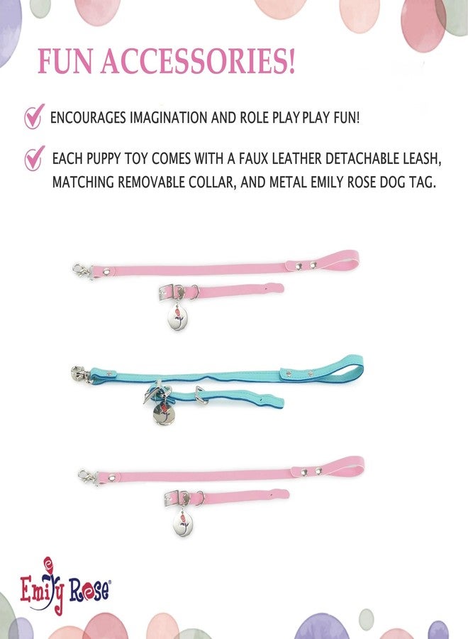 Emily Rose 18-inch Doll Pets Toy Puppy Dog Bundle for Kids - Set of 3 Stuffed Toy Dogs Leashes Collars & Metal Tag Accessories - Little Girl Boy Playset for Ages 3+ | Reinforced Stitching | USA Brand - Image 3