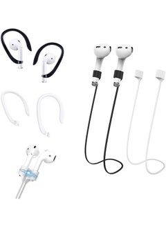 2+2 Upgraded Magnetic Anti Lost Straps For Airpods 3Rd 2Nd Generation Pro 1 2 Pcs With Soft Ear Hooks 2 Pcs Neck Rope Cord & Ear Hooks Not Original Black + White