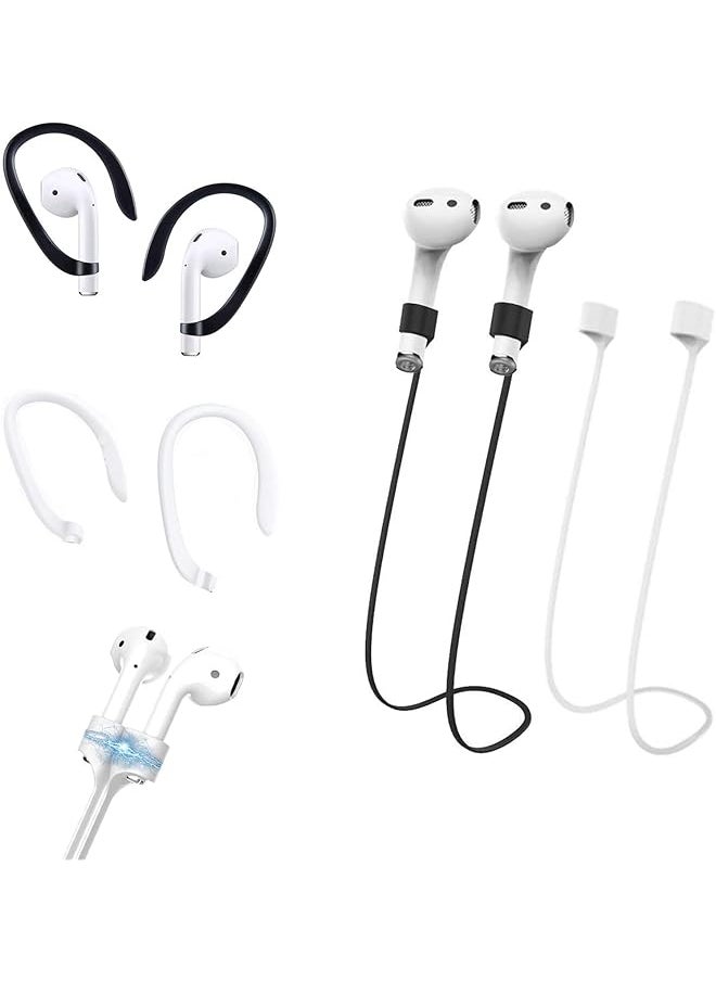 erorex - 2+2 Upgraded Magnetic Anti Lost Straps For Airpods 3Rd 2Nd Generation Pro 1 2 Pcs With Soft Ear Hooks 2 Pcs Neck Rope Cord & Ear Hooks Not Original Black + White - Image 1