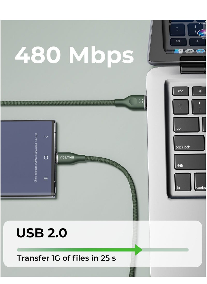 VOLTME USB-A to USB-C Charging Cable 60W PD & 3A Fast Charging, 1m (3.3ft), Nylon Braided, Compatible with iPhone 16/15 Pro Max, Galaxy S24/S23/S22, Pixel 8/7, iPad Air 5, iPad Pro 2021, Nintendo Switch, PS5, Xiaomi, OnePlus, Huawei, Chromebook, Heat Resistant, 480Mbps Data Sync (Green)  - Image 4