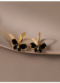 High-end Black White Butterfly Earrings Luxury Style Versatile Small Clips Ear Jewelry Fresh Sweet Style Women Spring Season Black Rhinestone Butterfly H1669-1