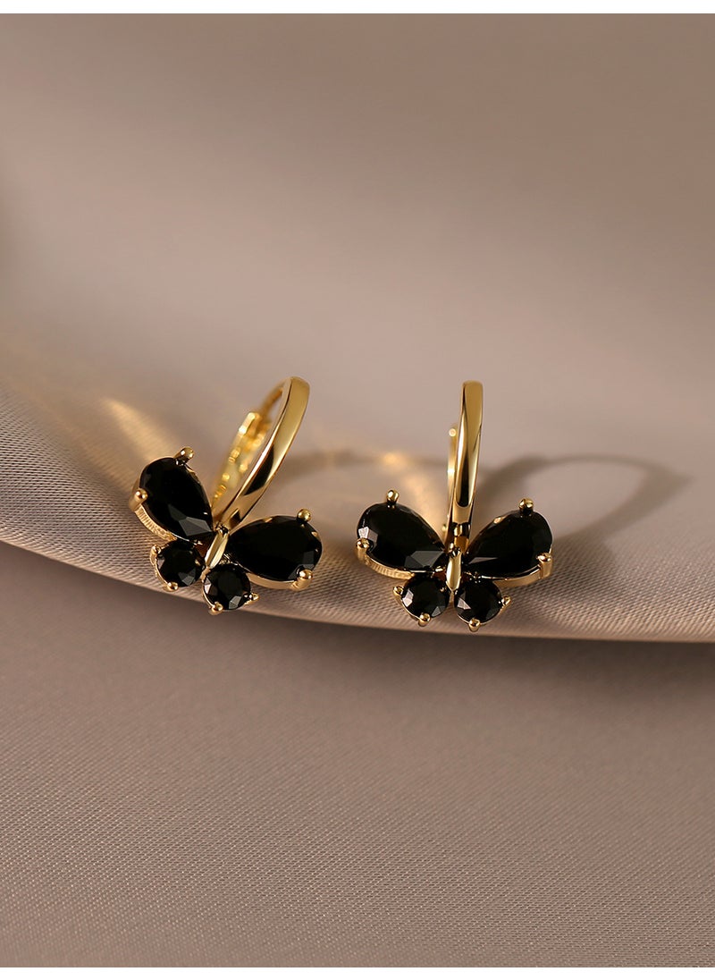Generic - High-end Black White Butterfly Earrings Luxury Style Versatile Small Clips Ear Jewelry Fresh Sweet Style Women Spring Season Black Rhinestone Butterfly H1669-1 - Image 1