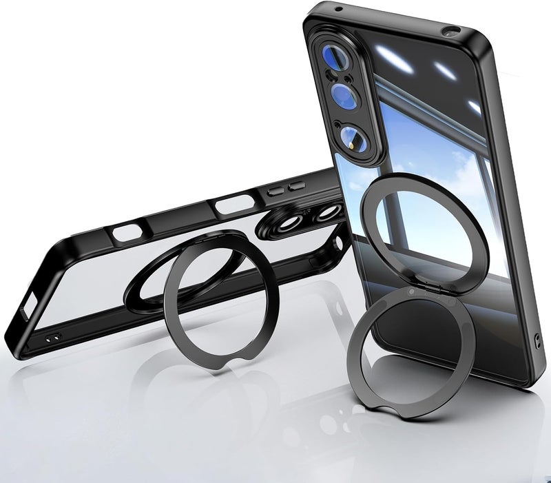 Mingwei Case For Sony Xperia 1 Vii Magnetic Swivel Bracket Ring Holder, Clear Soft Tpu Shock Absorption Slim Lightweight Shockproof Cover Hybrid Protective Case Black, Xperia 1 Vii - Image 1