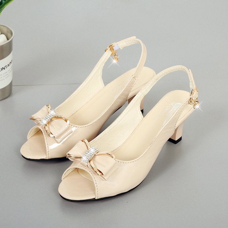 New Style Fish Toe Sandals Womens Thick Heeled Summer Sandals Korean Style Fashion Professional Middle Heeled Shallow Mouth Womens Sandals beige white