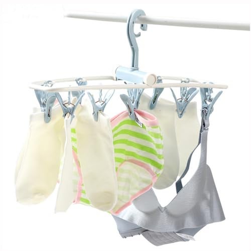 Foshine Clothes Drying Racks 2 Pack Small Folding Portable Underwear Hangers with Clips Socks 12 Clips 360° Rotatable Hook for Drying Towels Bras Baby Clothes Gloves Plast - Image 5