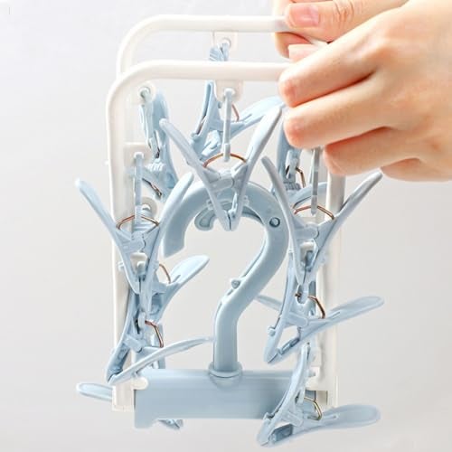 Foshine Clothes Drying Racks 2 Pack Small Folding Portable Underwear Hangers with Clips Socks 12 Clips 360° Rotatable Hook for Drying Towels Bras Baby Clothes Gloves Plast - Image 2
