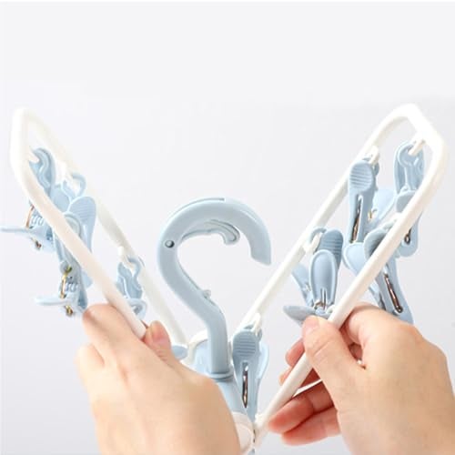Foshine Clothes Drying Racks 2 Pack Small Folding Portable Underwear Hangers with Clips Socks 12 Clips 360° Rotatable Hook for Drying Towels Bras Baby Clothes Gloves Plast - Image 3