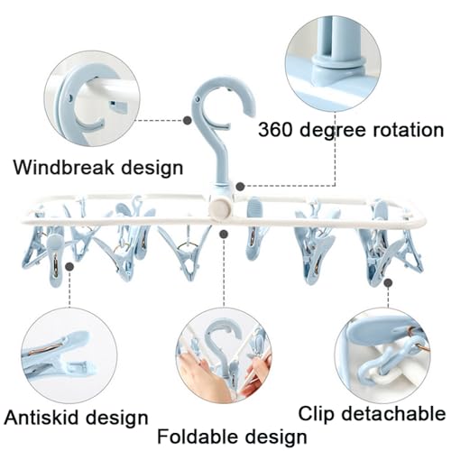 Foshine Clothes Drying Racks 2 Pack Small Folding Portable Underwear Hangers with Clips Socks 12 Clips 360° Rotatable Hook for Drying Towels Bras Baby Clothes Gloves Plast - Image 4