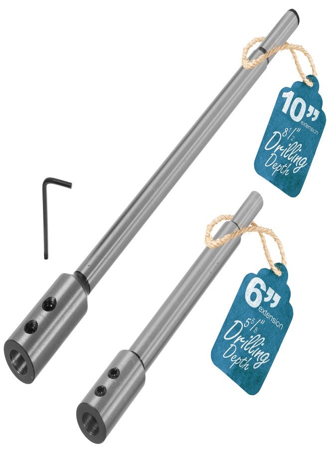 Fulton Woodworking Tools Fulton 6" & 10" Forstner Bit Extension Set - Heavy Duty Steel 3/8 Drill Bit Extension, Adds Up to 8-1/2" Drilling Depth to Forstner Bits for Woodturning, Furniture & Carpentry - Image 1