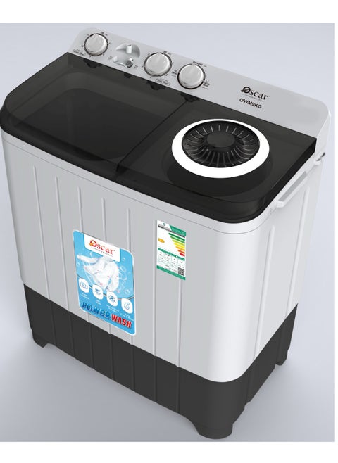 OSCAR 9kg Twin tub portable Washing Machine, Powerful Pulsator, Energy Efficient, 9kg Capacity Laundry Washer and 5.5Kg Spinner Combo with Timer Knobs, Built-in Drain Pump, Compact Washer for Home Dorm Apartment (Black+White)