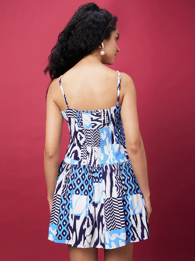 globus  Women Blue Geometric Printed A-Line Dress for Women | Best Price UAE