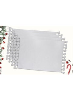 HOME COLORS.IN HOME COLORSIN Cotton Lurex Rectangular Dining Table Placemats Christmas Glittering Weave Tussle Tablemat Set of 4 13x19 Inch White  - Image 1