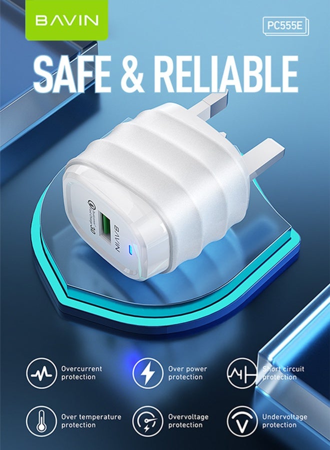 Bavin QC3.0 18W USB-Micro mobile phone wall quick fast charger with charger cable - Image 5