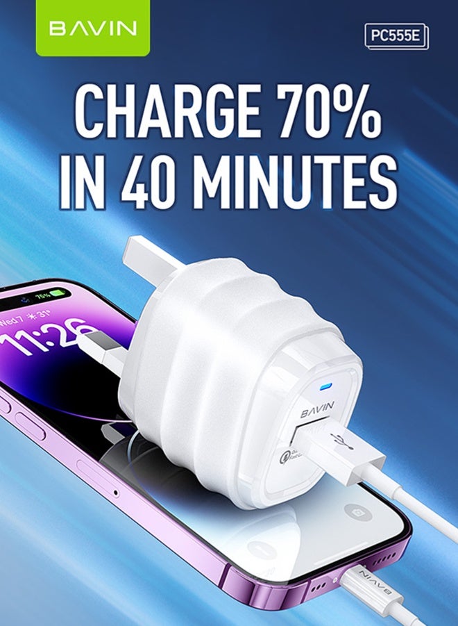 Bavin QC3.0 18W USB-Micro mobile phone wall quick fast charger with charger cable - Image 2