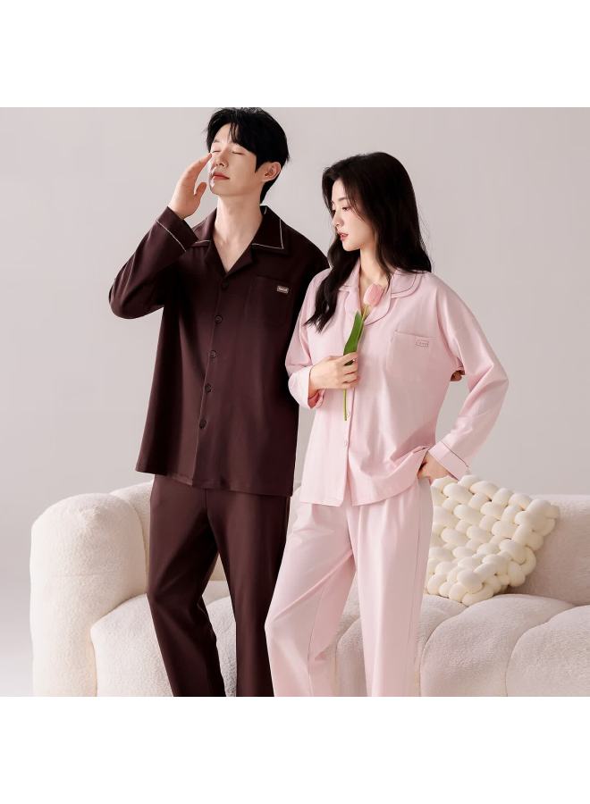 FENTENGCARE Fenteng Kean Couple Pure Cotton Women's Pajamas With Chest Pad Plus Size Men's Loose Spring Autumn Lapel Homewear - 3XL - Image 3