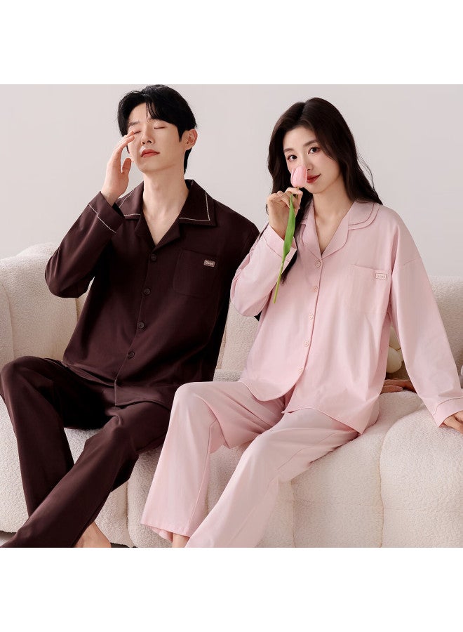 FENTENGCARE Fenteng Kean Couple Pure Cotton Women's Pajamas With Chest Pad Plus Size Men's Loose Spring Autumn Lapel Homewear - 3XL - Image 4