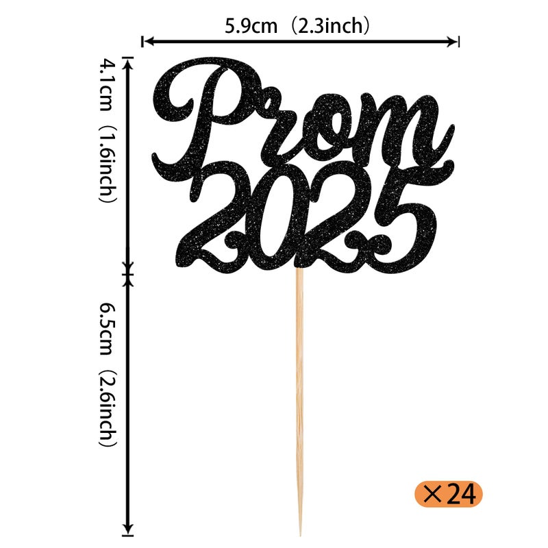 RSSTARXI 24 Pack Prom 2025 Cupcake Toppers Glitter Prom Graduation Food/Apetizer Cupcake يختار الديكور لفئة 2025 كلية التخرج حفلة موسيقية للحفلات. - Image 2