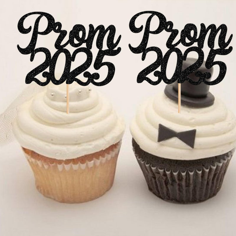 RSSTARXI 24 Pack Prom 2025 Cupcake Toppers Glitter Prom Graduation Food/Apetizer Cupcake يختار الديكور لفئة 2025 كلية التخرج حفلة موسيقية للحفلات. - Image 3