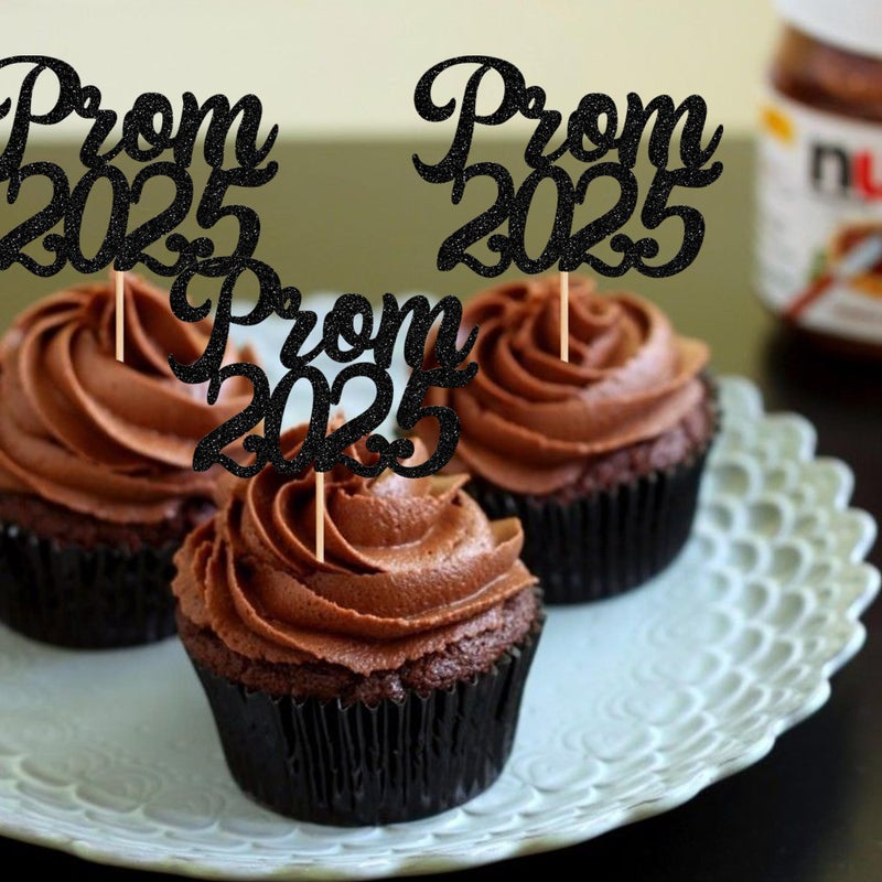 RSSTARXI 24 Pack Prom 2025 Cupcake Toppers Glitter Prom Graduation Food/Apetizer Cupcake يختار الديكور لفئة 2025 كلية التخرج حفلة موسيقية للحفلات. - Image 4