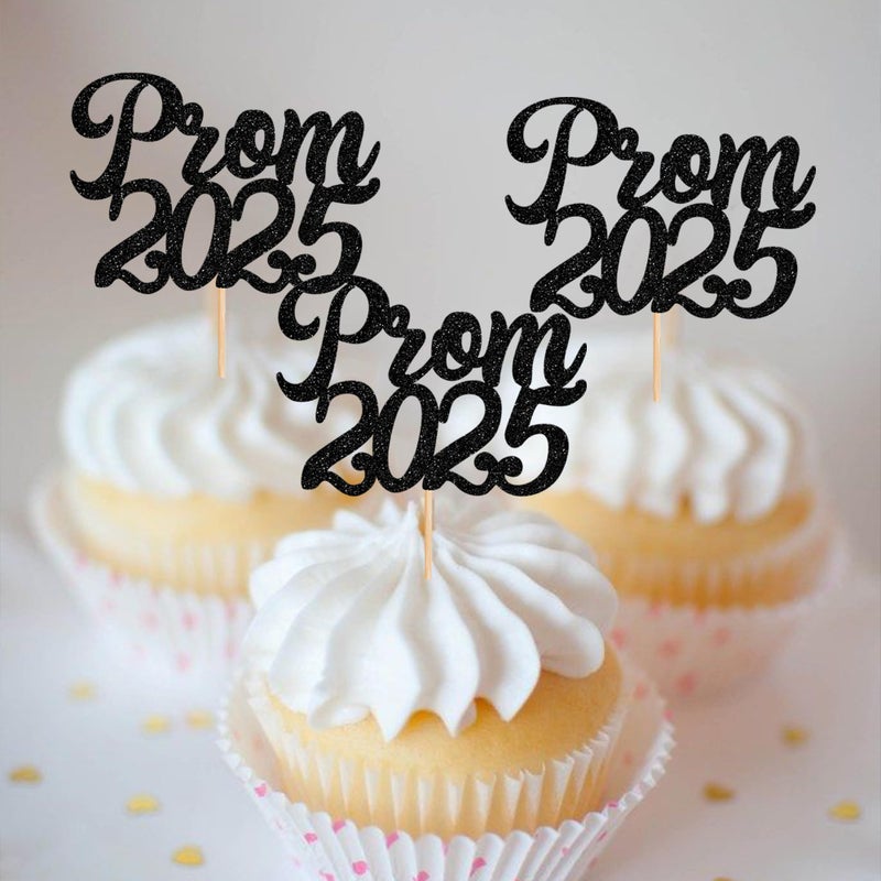 RSSTARXI 24 Pack Prom 2025 Cupcake Toppers Glitter Prom Graduation Food/Apetizer Cupcake يختار الديكور لفئة 2025 كلية التخرج حفلة موسيقية للحفلات. - Image 5