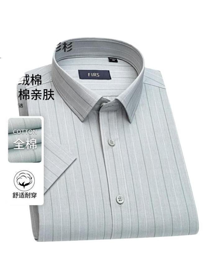 Firs Men'S Cotton Short Sleeve Striped Business Casual Classic Shirt Green Stripe 42 - Image 1