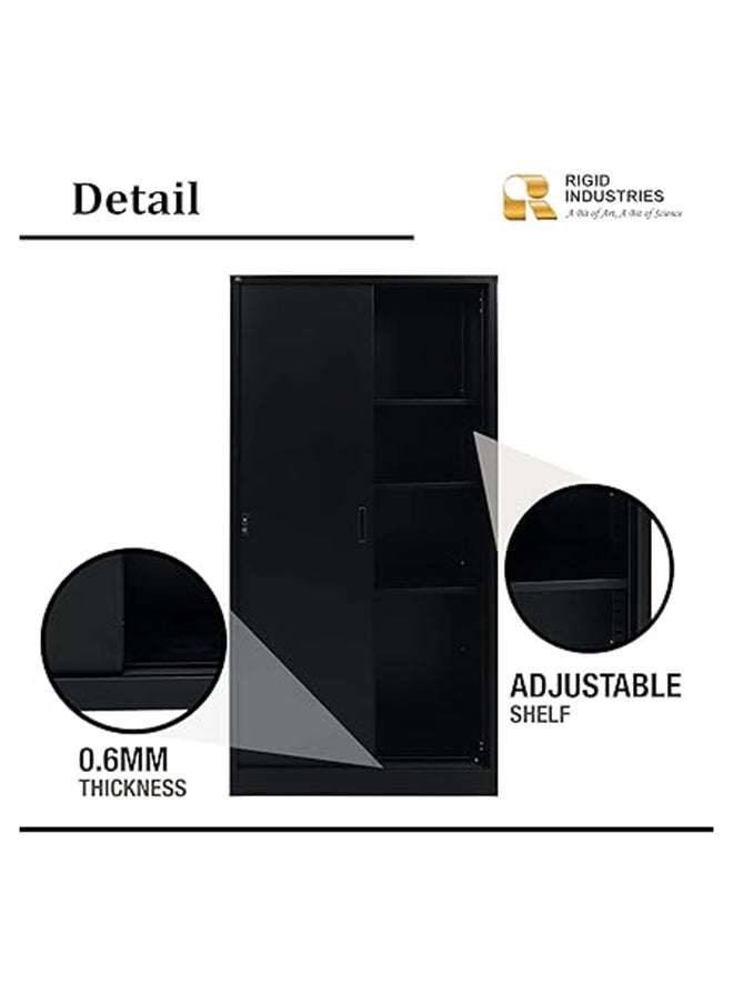 RIGID - Steel Sliding Doors Office Cupboard Black 183x90x40cm - Image 1