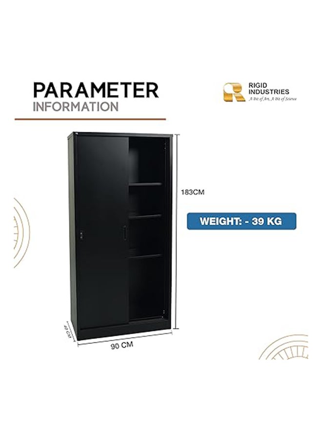 RIGID - Steel Sliding Doors Office Cupboard Black 183x90x40cm - Image 1
