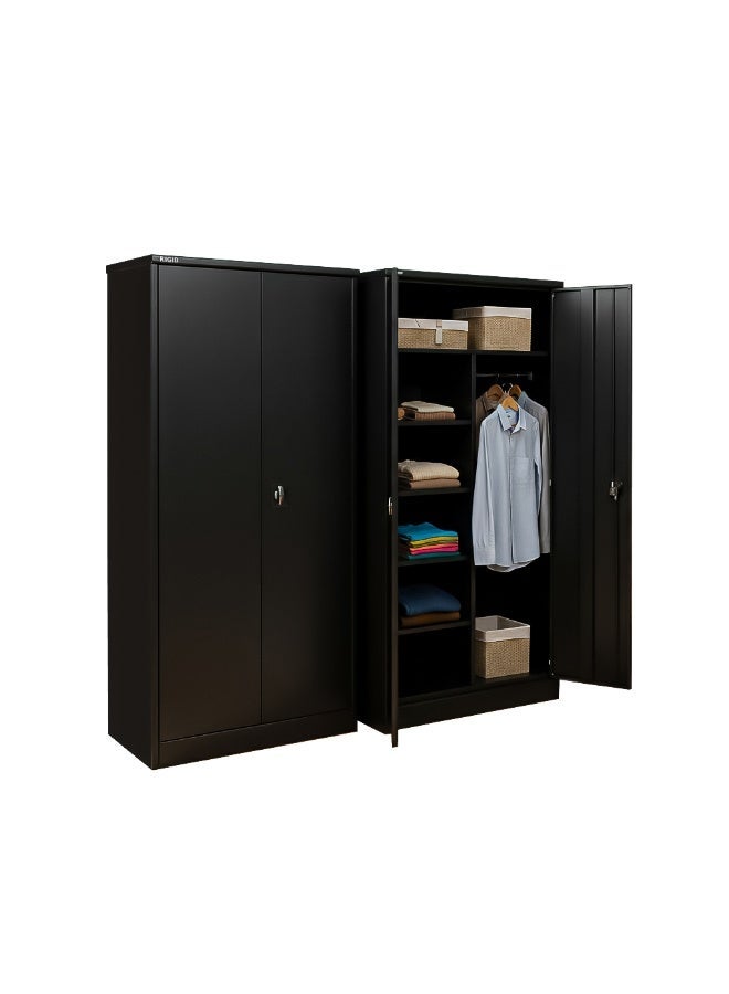 RIGID Steel Sliding Door Cupboard | Metal Filing Cabinet with Shelves for Office & Document Storage | Smooth Sliding Action, Lockable Design, Pre Assembled, Premium Black Finish (40D x 90W x 183H CM) - Image 3