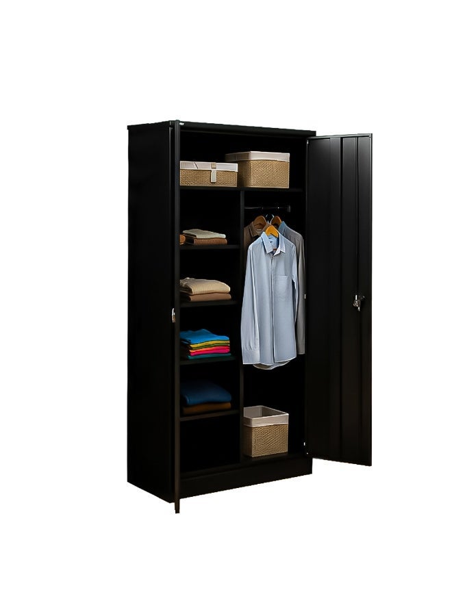 RIGID Steel Sliding Door Cupboard | Metal Filing Cabinet with Shelves for Office & Document Storage | Smooth Sliding Action, Lockable Design, Pre Assembled, Premium Black Finish (40D x 90W x 183H CM) - Image 1