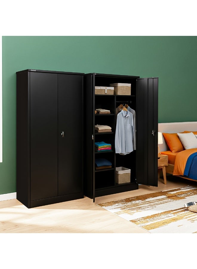RIGID Steel Sliding Door Cupboard | Metal Filing Cabinet with Shelves for Office & Document Storage | Smooth Sliding Action, Lockable Design, Pre Assembled, Premium Black Finish (40D x 90W x 183H CM) - Image 2