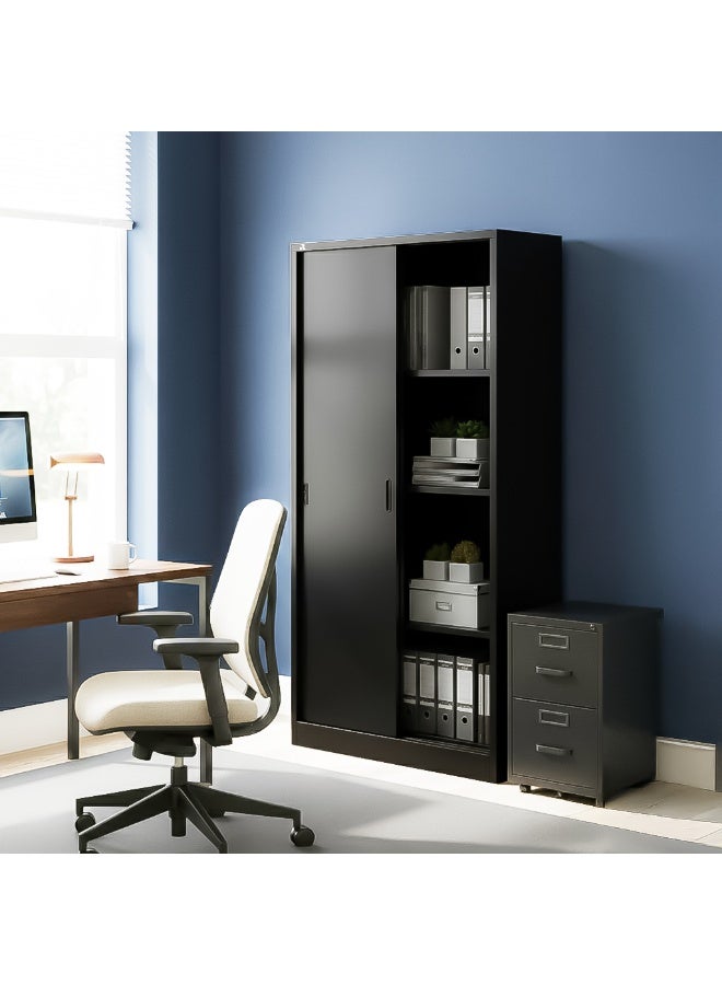 RIGID خزانة مكتب بأبواب منزلقة من الصلب باللون الأسود مقاس 183 × 90 × 40 سم - Image 2