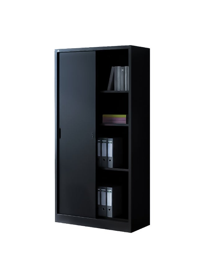 RIGID خزانة مكتب بأبواب منزلقة من الصلب باللون الأسود مقاس 183 × 90 × 40 سم - Image 1
