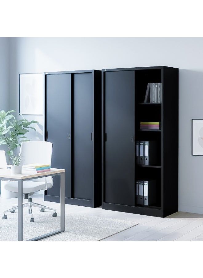 RIGID خزانة مكتب بأبواب منزلقة من الصلب باللون الأسود مقاس 183 × 90 × 40 سم - Image 5