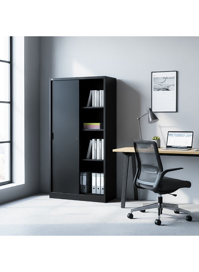 RIGID خزانة مكتب بأبواب منزلقة من الصلب باللون الأسود مقاس 183 × 90 × 40 سم - Image 3
