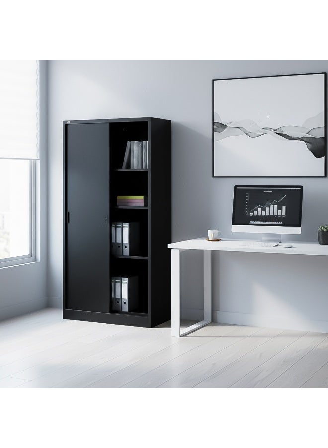 RIGID خزانة مكتب بأبواب منزلقة من الصلب باللون الأسود مقاس 183 × 90 × 40 سم - Image 4
