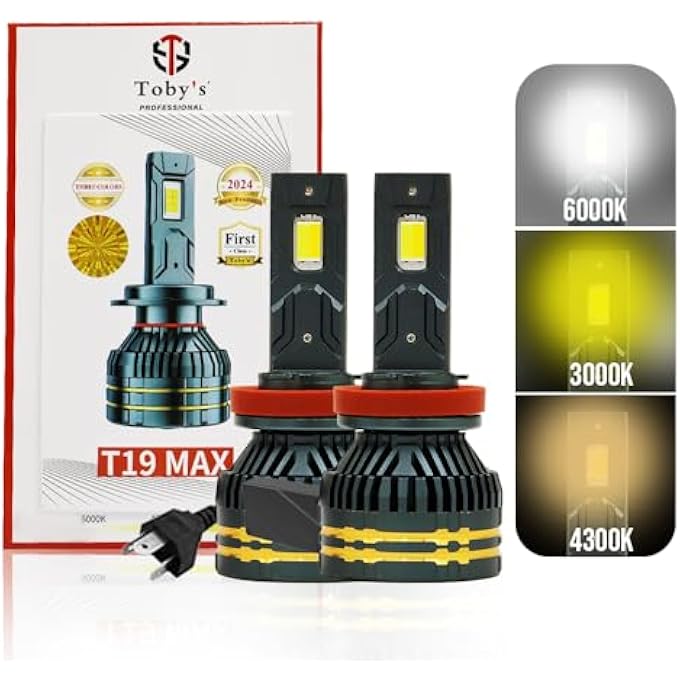 توبيز مجموعة مصابيح أمامية LED أصلية مختبرة T19 Max H4 بقوة 130 واط، 13000 لومن، 3 ألوان ساطعة، بدرجة حرارة 6000 كلفن، 4300 كلفن، 3000 كلفن - Image 1