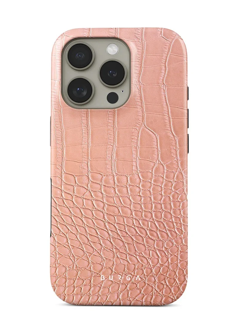 بورجا جراب iPhone 16 pro، قطعتان من الغلاف الصلب + بطانة داخلية من السيليكون TPU، ممتص للصدمات، يمكن الوصول إلى جميع المنافذ، إطار مرتفع لحماية الشاشة والكاميرا، طباعة عالية الجودة لا تتلاشى أبدًا، لون تمساح وردي