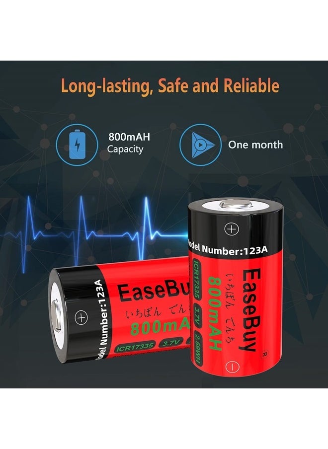 EaseBuy - Arlo Rechargeable Batteries, 800mAH 123A Rechargeable Batteries for Arlo VMS3130 VMC3030 VMK3200 VMS3330 3430 3530 Cameras, Alarm System, Flashlight (4-Pack) - Image 1
