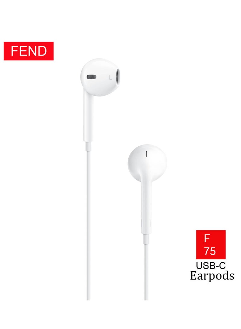 Fend F75 USB C Earpods With High Quality Audio Output Inline Remote and Microphone Compatible With Apple iPhone 16 16 Plus 16 Pro 16 Pro Max - Image 2