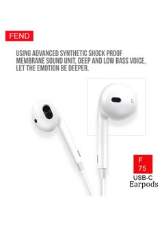 FEND Fend F75 USB C Earpods With High Quality Audio Output Inline Remote and Microphone Compatible With Apple iPhone 16 16 Plus 16 Pro 16 Pro Max  - Image 3