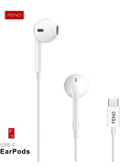 Fend F75 USB C Earpods With High Quality Audio Output Inline Remote and Microphone Compatible With Apple iPhone 16 16 Plus 16 Pro 16 Pro Max