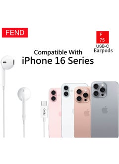 FEND Fend F75 USB C Earpods With High Quality Audio Output Inline Remote and Microphone Compatible With Apple iPhone 16 16 Plus 16 Pro 16 Pro Max  - Image 4