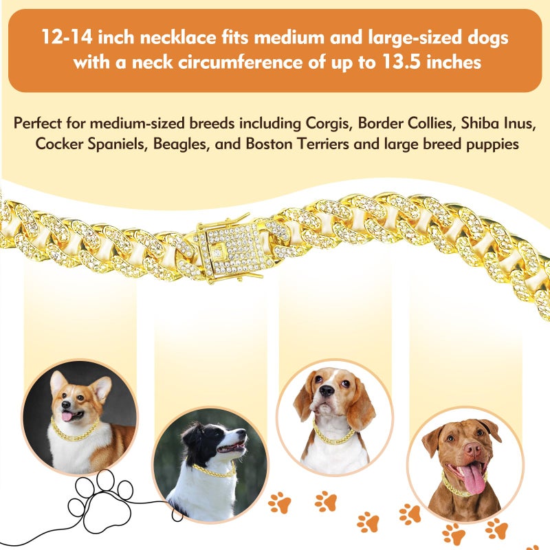 TVTOO Small Dog Collar Gold Cuban Link - Bling Crystal Diamond Necklace for Puppies, Bling Dog Collars for Small Breeds, Fashion Pet Jewelry Dog Chain Collars (8 inch) - Image 5