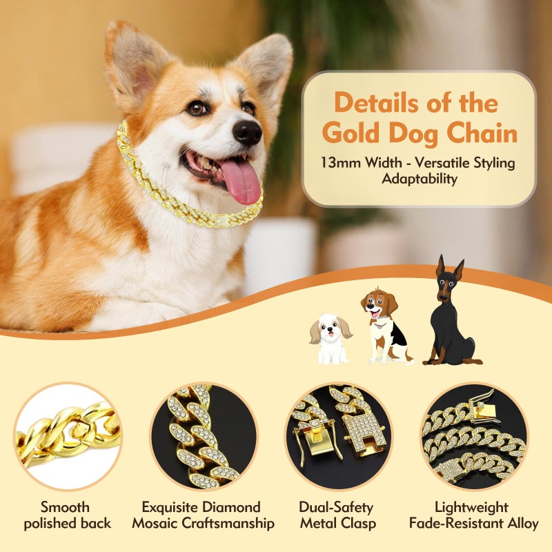 TVTOO Small Dog Collar Gold Cuban Link - Bling Crystal Diamond Necklace for Puppies, Bling Dog Collars for Small Breeds, Fashion Pet Jewelry Dog Chain Collars (8 inch) - Image 3