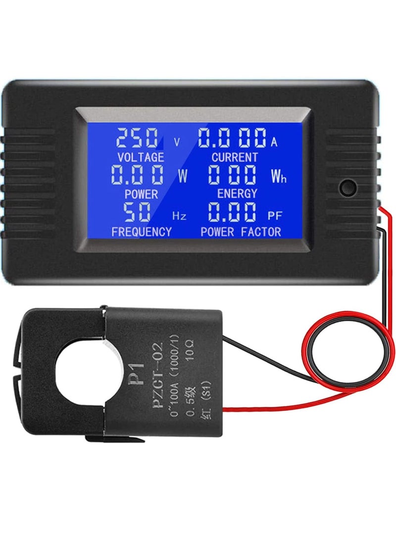 Cobest AC Power Meter, 80-260V 100A Voltage Current Color LCD Display Panel, Current Voltage Amperage Energy Meter Monitor, Digital Ammeter Voltmeter with Split Core Current Transformer CT, AC 100A Meter - Image 1