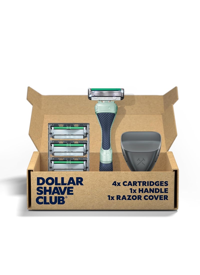 DOLLAR SHAVE CLUB Dollar Shave Club  Acne Friendly Shave Set  4 Refill Cartridges with SliptechTM Guardbar 1 Handle 1 Razor Cover 