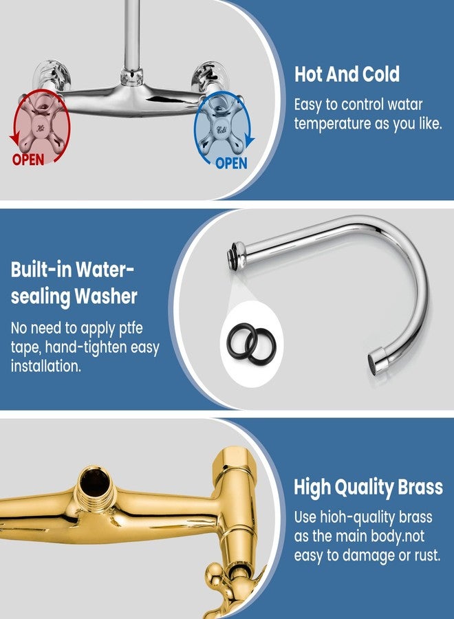 Airuida Chrome Polish Wall Mounted Kitchen Sink Faucet Wall Mounted Commercial Kitchen Faucet Wall Mount 8 Inches Center Faucet, 360 Degree Swivel Spout Mixer Laundry Restaurat Tap with Female Thread - Image 3